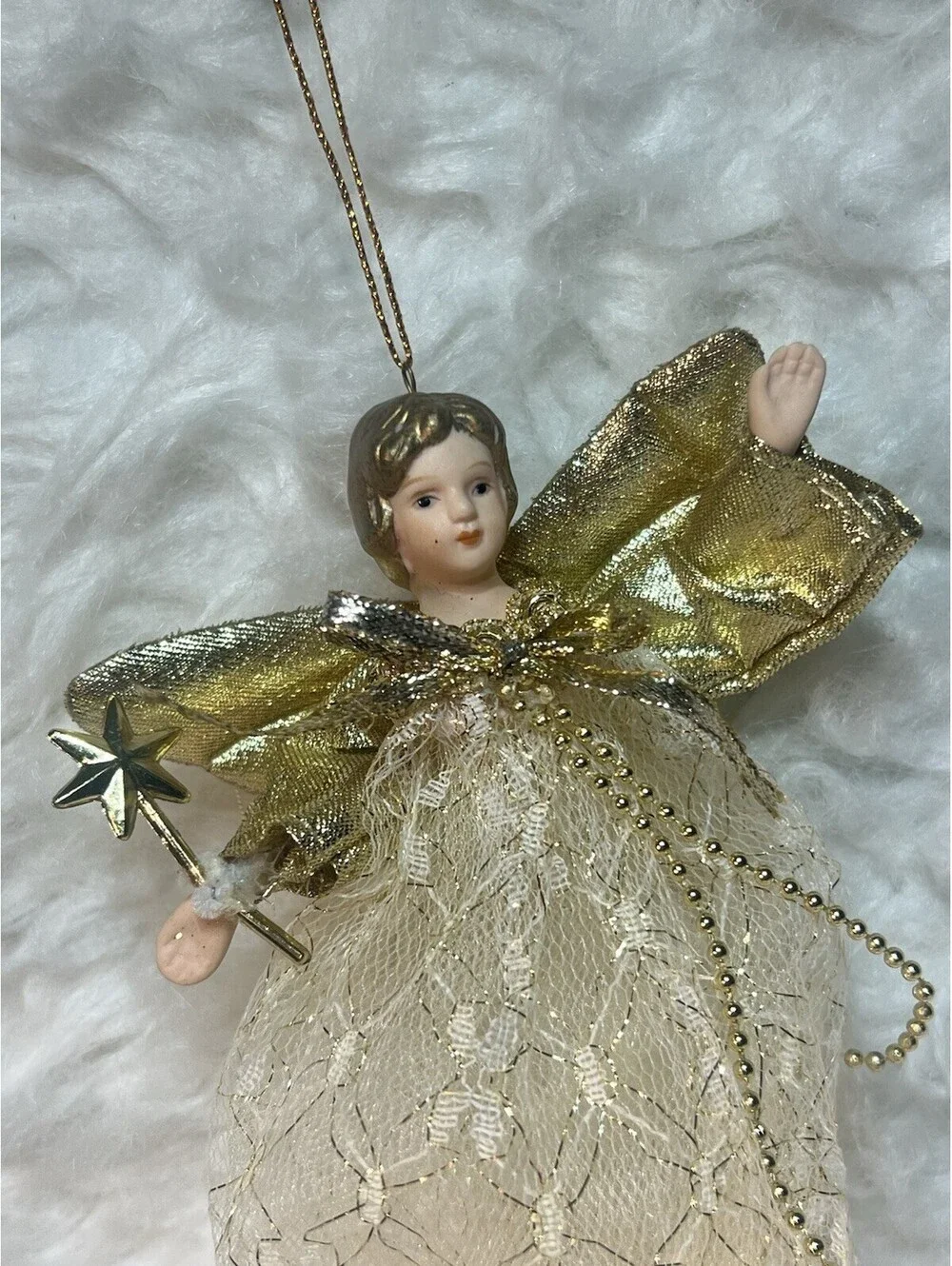 vintage gold and ivory lace angel Christmas tree ornament